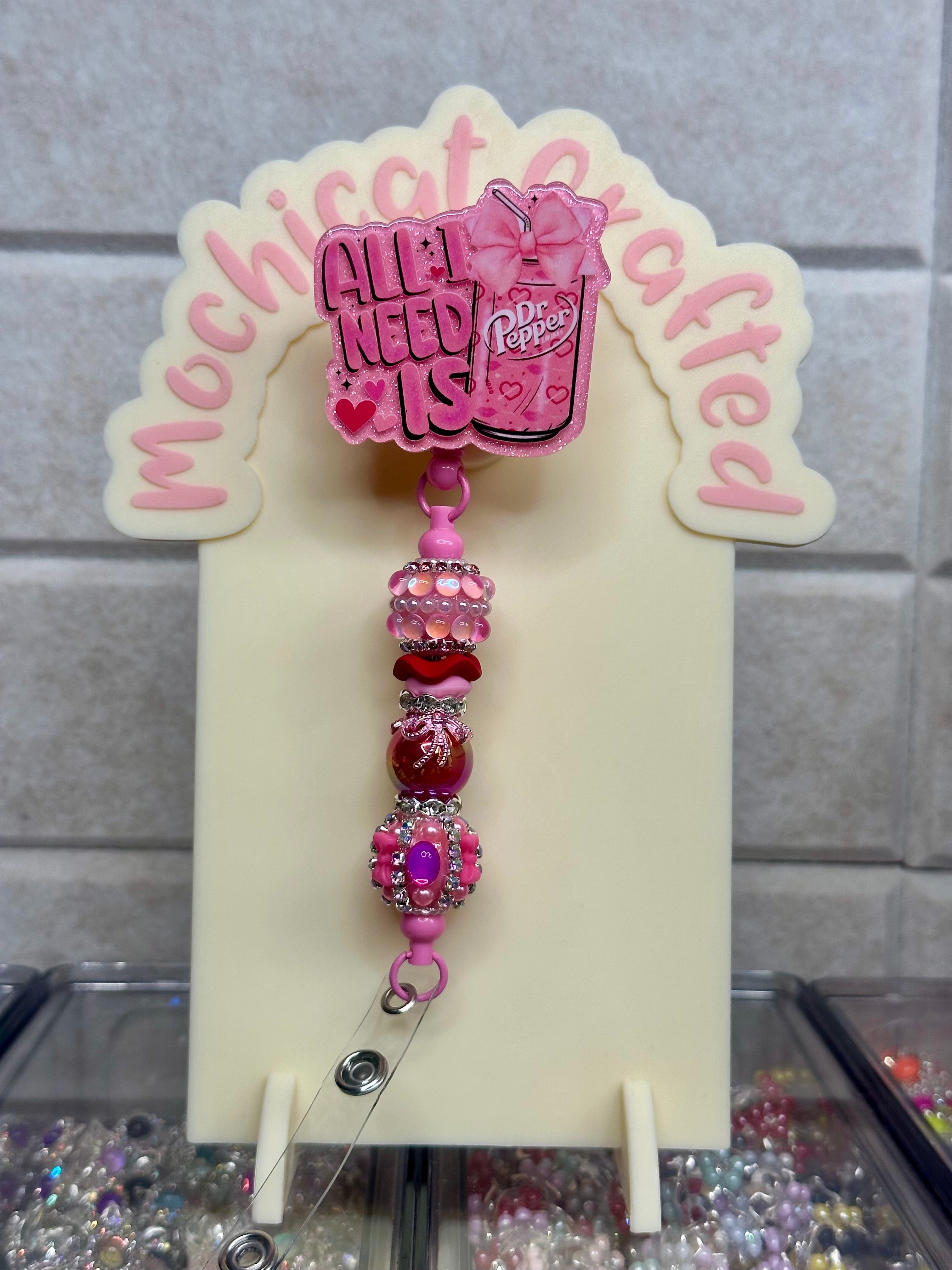 Pink Dr.Pepper Badge Reel