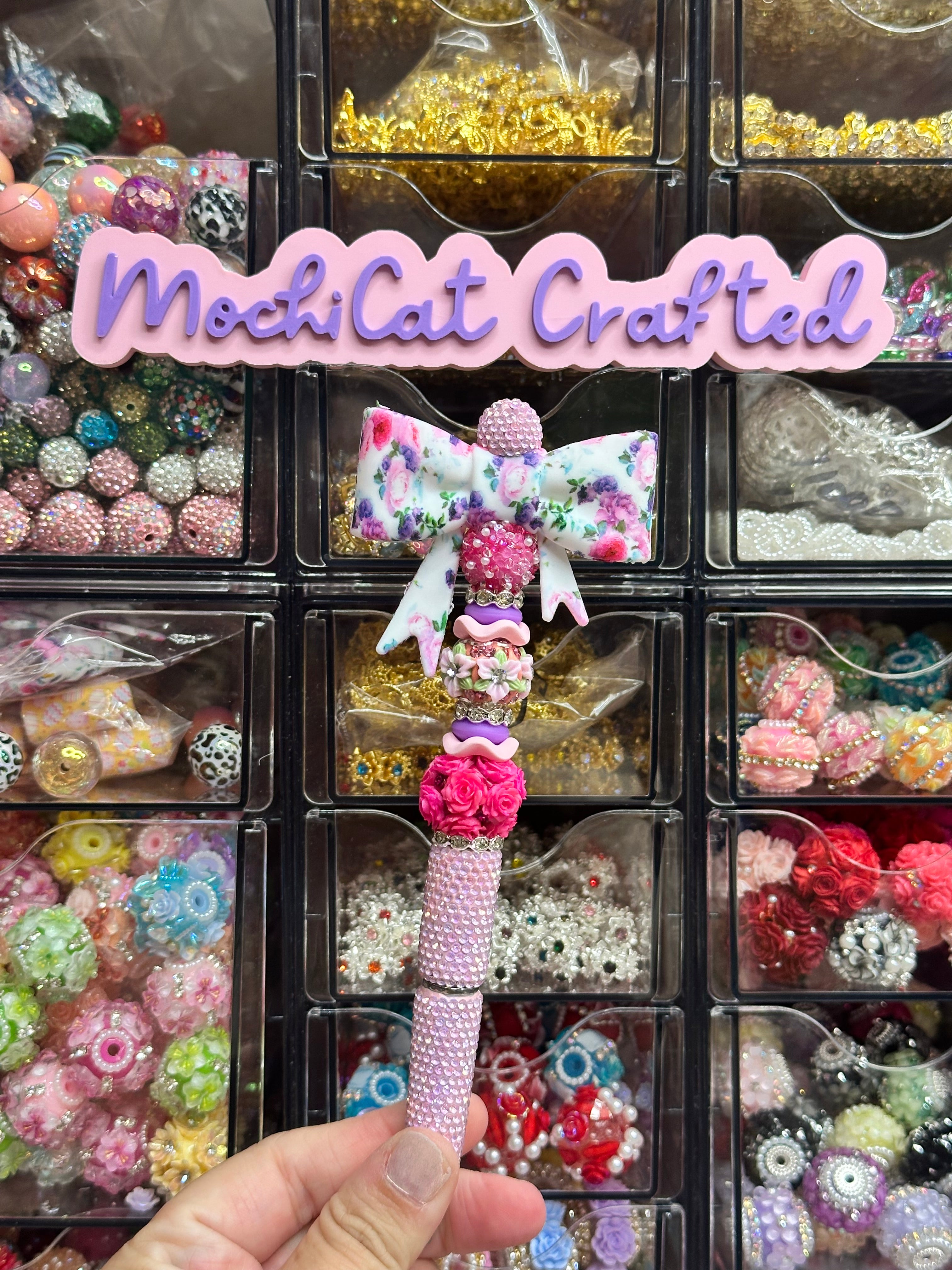 Pink and purple rose flower silicone bow pen
