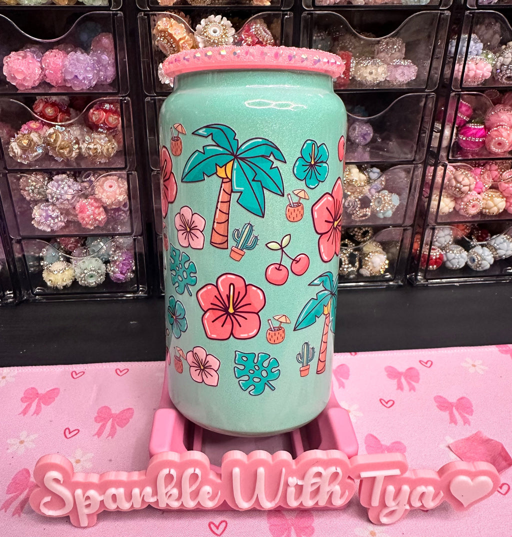 Tropical Vibes Premade with Pink Rhinestone Lid