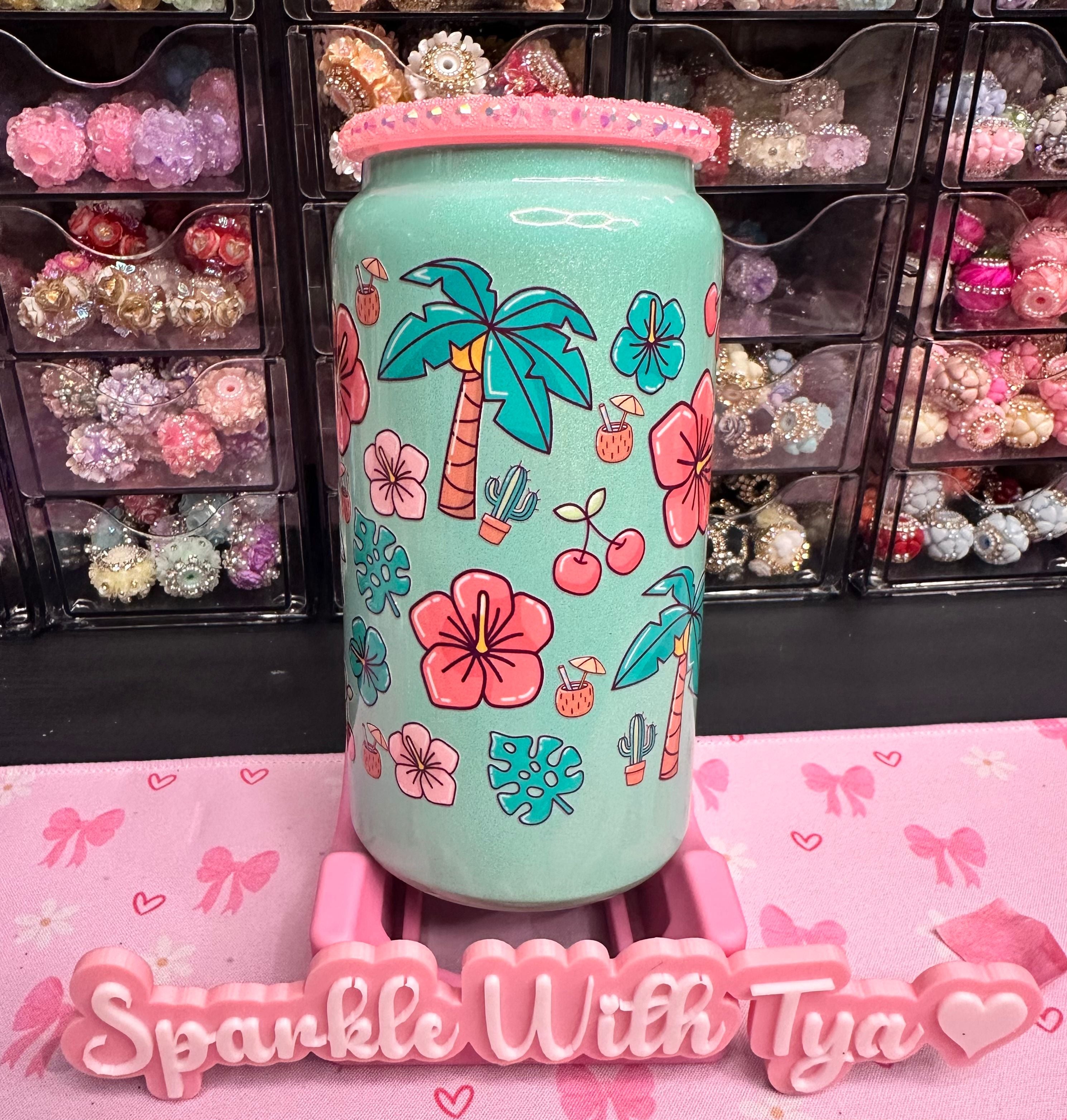 Tropical Vibes Premade with Pink Rhinestone Lid
