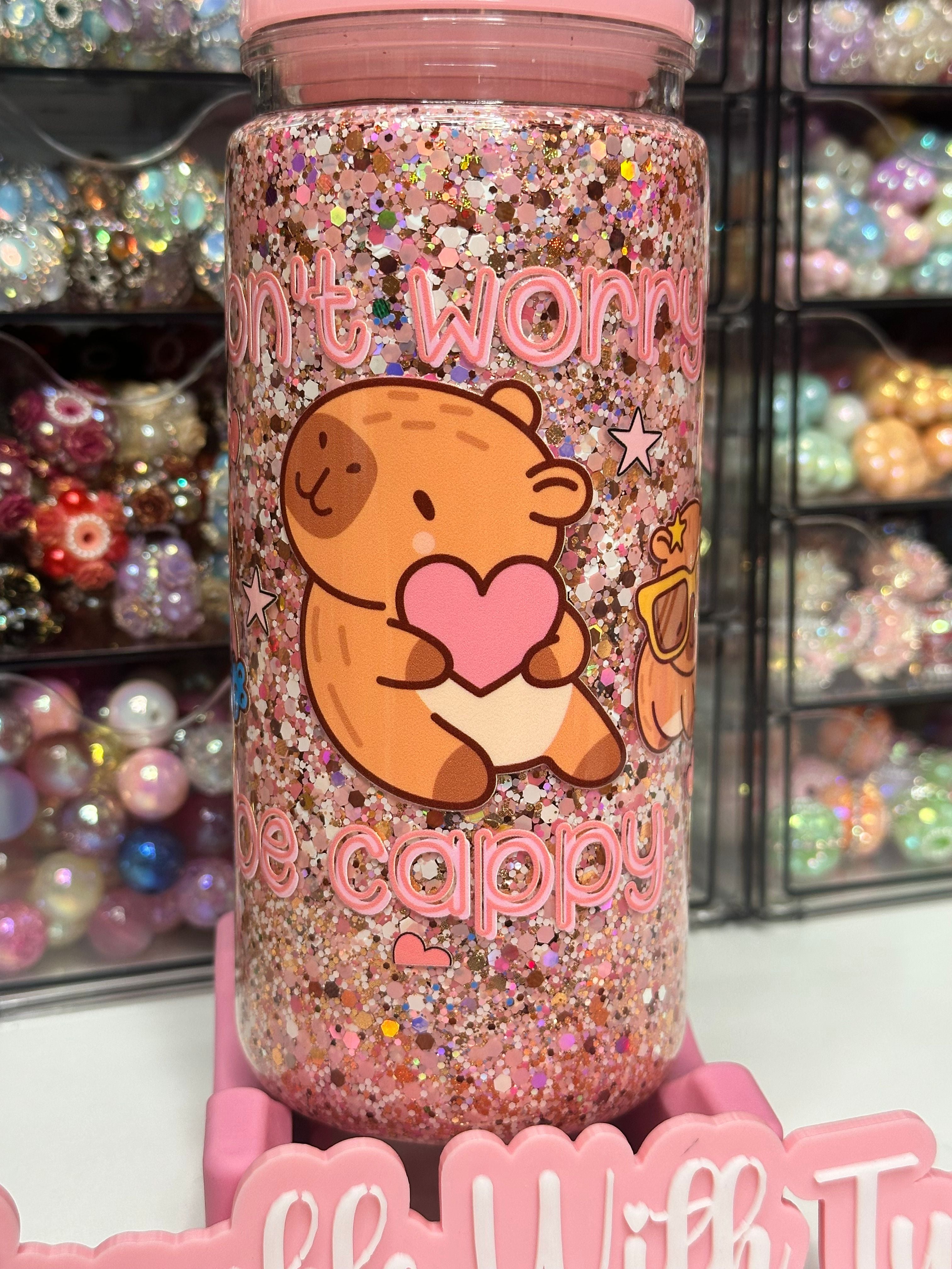 Dont Worry Be Cappy Premade Cup. Dry Glitter Snowglobe