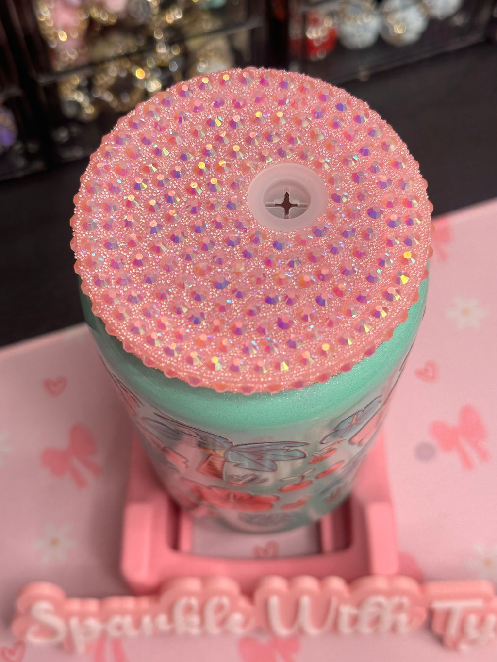 Tropical Vibes Premade with Pink Rhinestone Lid