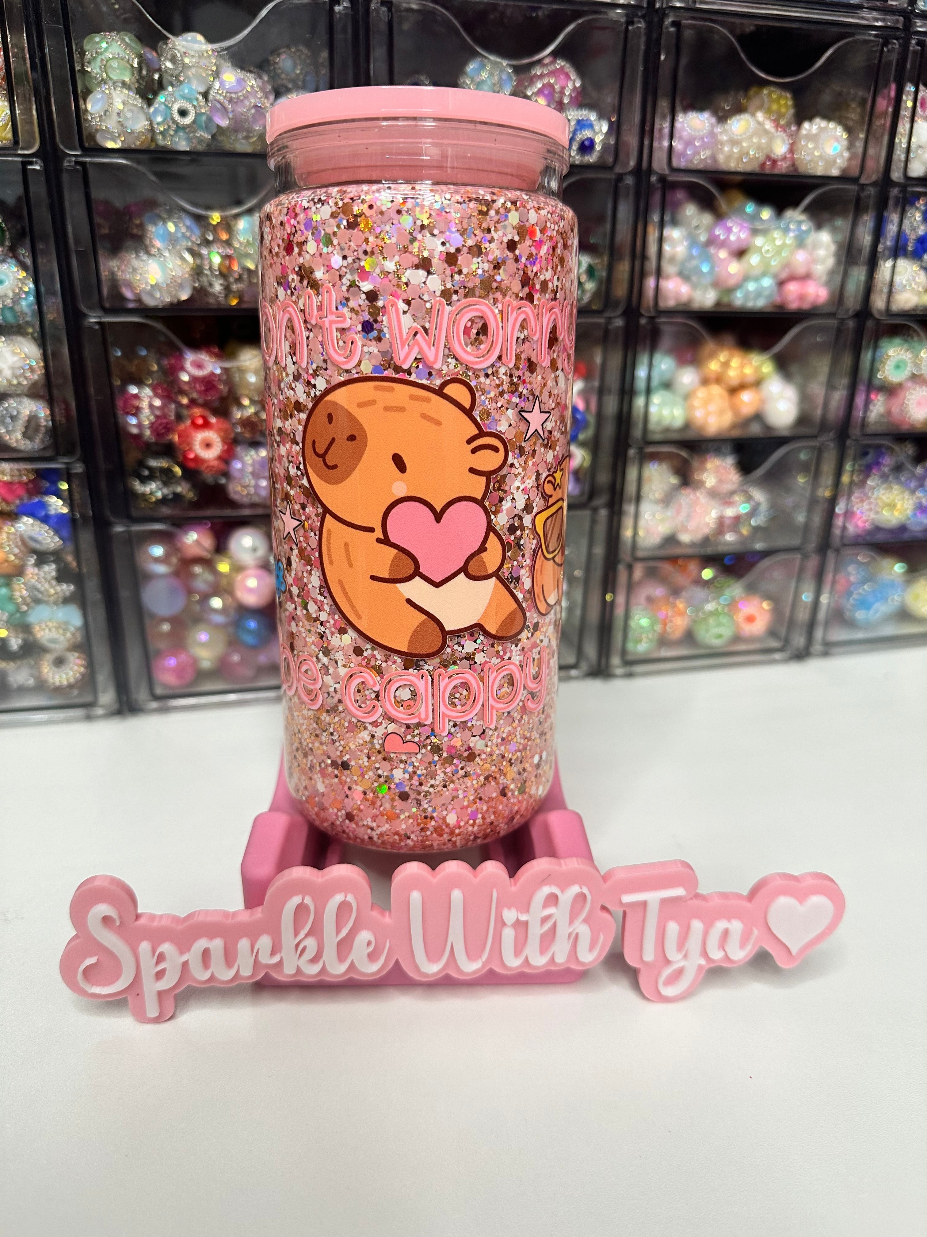 Dont Worry Be Cappy Premade Cup. Dry Glitter Snowglobe